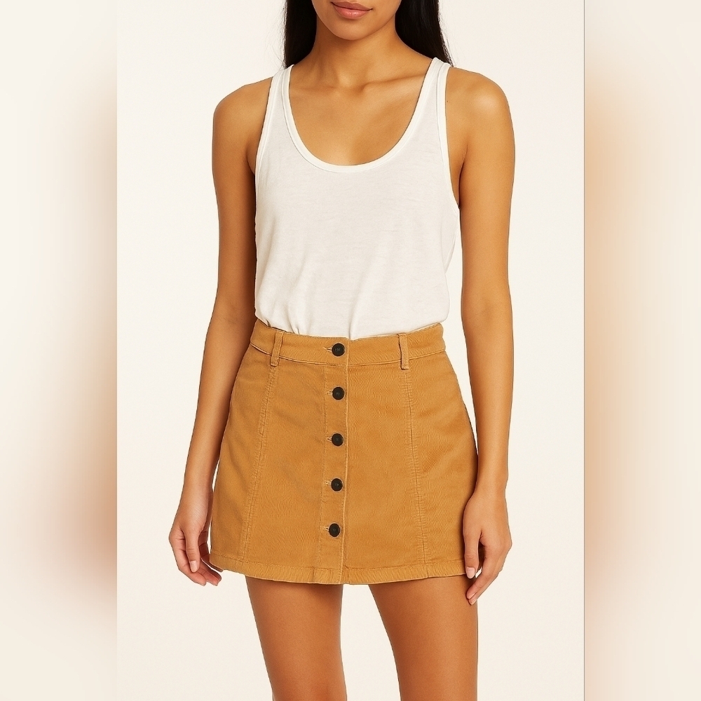 American Eagle Goldenrod Corduroy Snap Front Mini Skirt